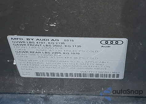 2015 Audi Q3 2.0T Premium Plus z USA, uszkodzony, nr VIN WA1FFCFS6FR013627